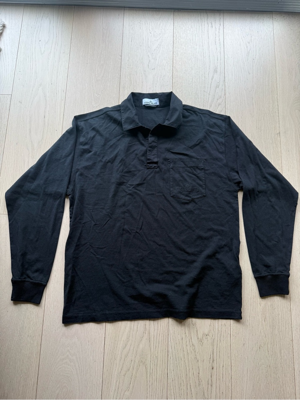 Stone Island Black Long-Sleeve Polo Shirt